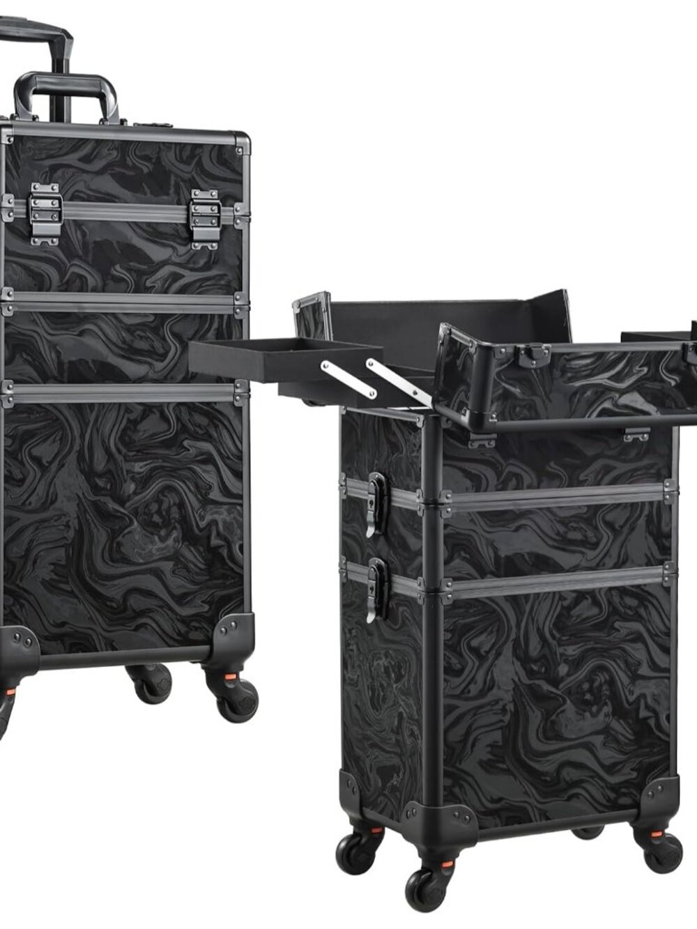 3 in 1 Rolling Makeup Case Cosmetology Case on Wheels Alpine Black